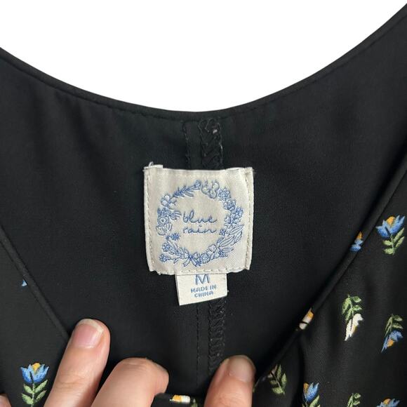 Minimalist romantic slip dress Blue Rain black daisy print soft girl size M - Picture 5 of 7